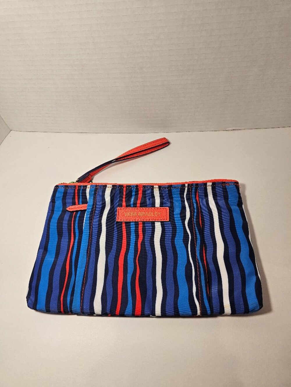NWT Vera Bradley Preppy Poly Wristlet Cobalt Stripe Wallet Bag PurseCosmetic
